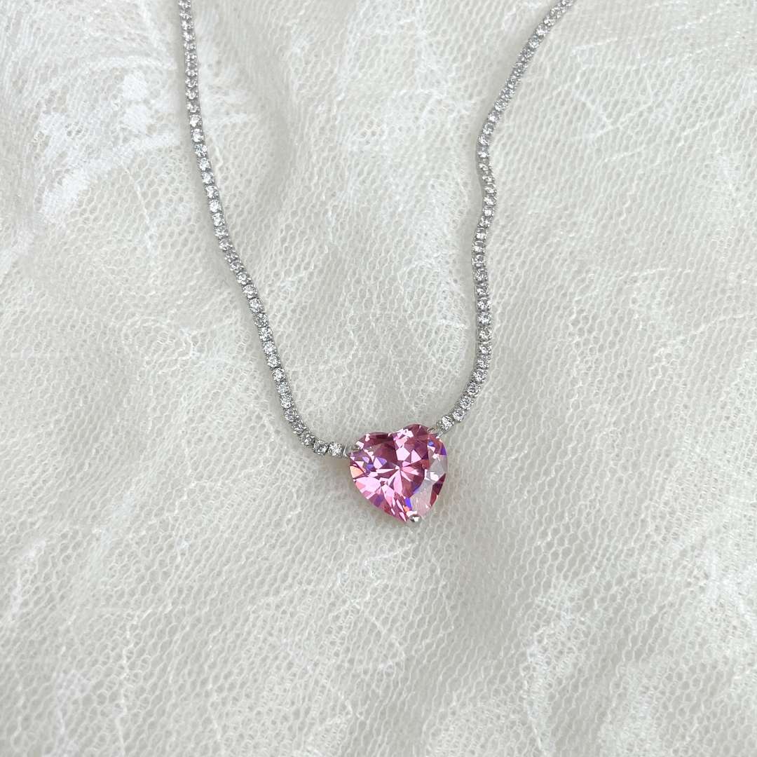 ˇStella JewelryˇVersatile Colorful Sweet Heart-Shaped Tennis Necklace