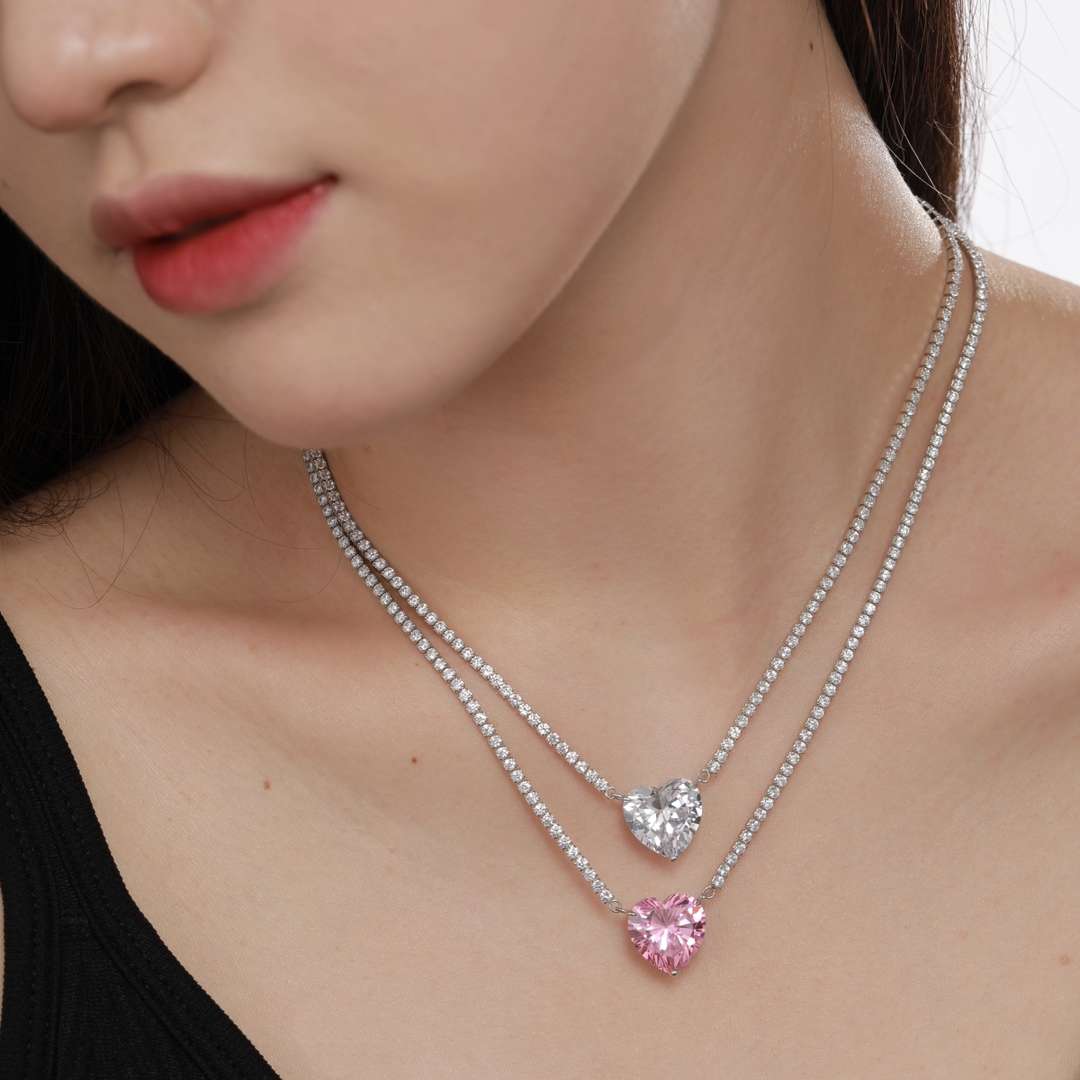ˇStella JewelryˇVersatile Colorful Sweet Heart-Shaped Tennis Necklace