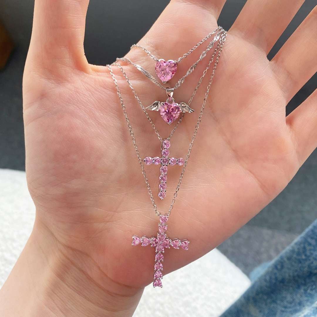 ˇStella JewelryˇHeart Shape Main Stone Pendant Collarbone Necklace