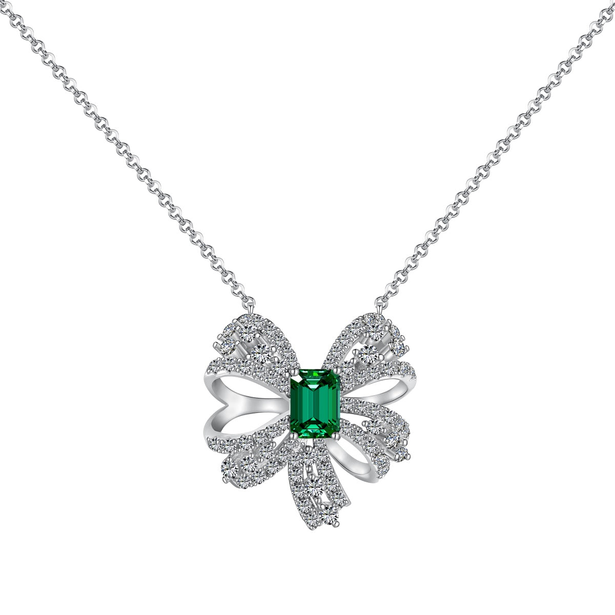 ˇStella JewelryˇLuxurious Flower Shape Emerald Cut Necklace