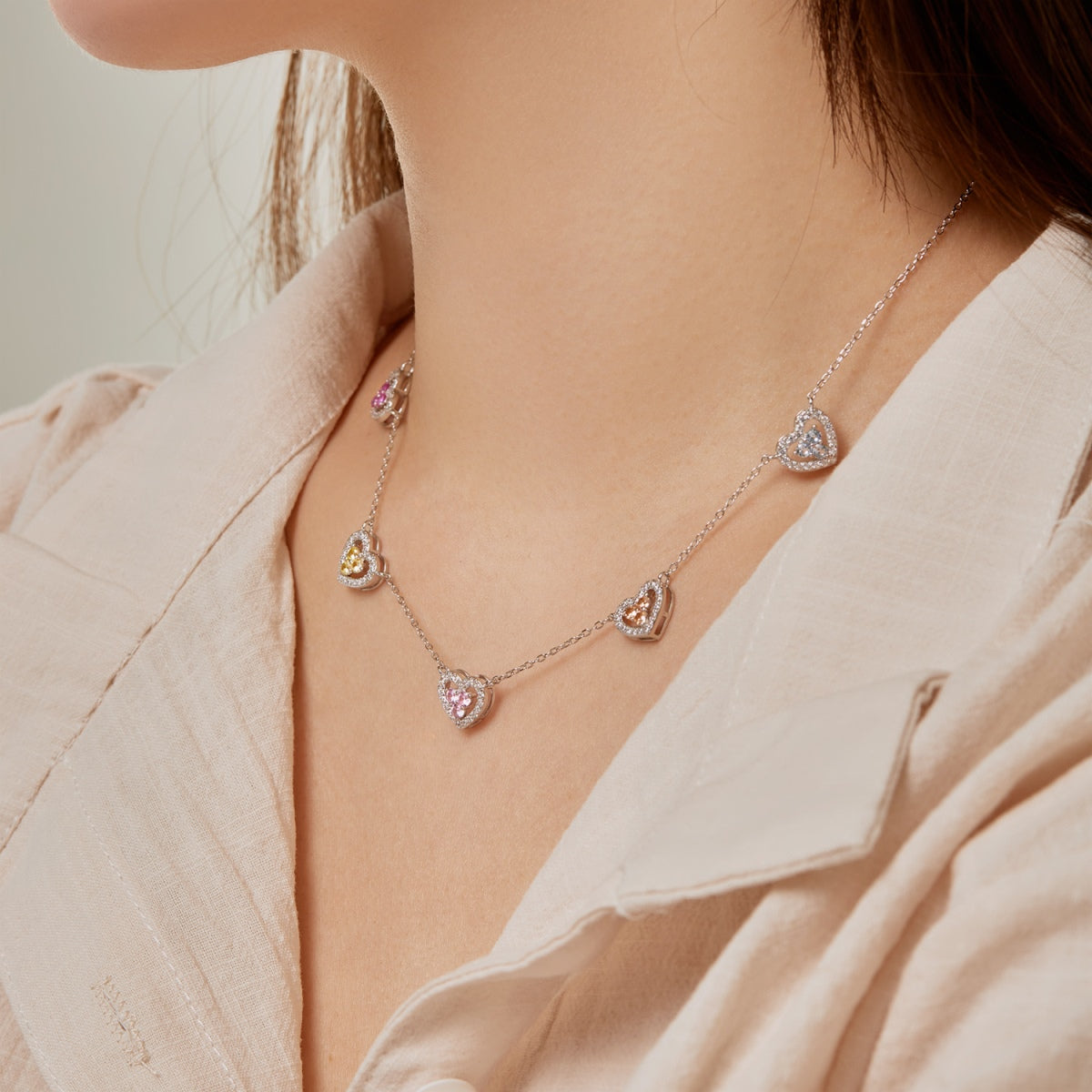 ˇStella JewelryˇSparkling Five Heart Necklace