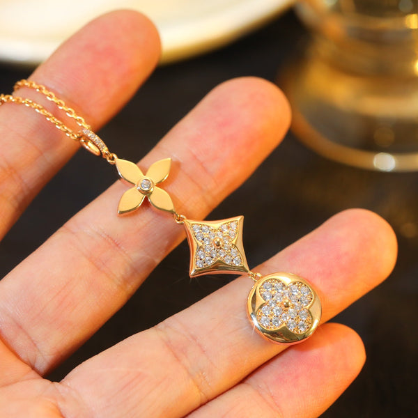 ˇStella JewelryˇStern- und Sonnen-Diamant-Roségold-Halskette