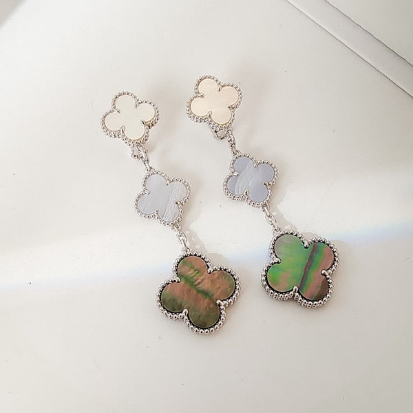 ˇStella JewelryˇCLOVER 3 MOTIFS CHALCEDON DARK MOP WEISSGOLD OHRRINGE