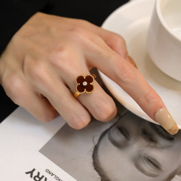 ˇStella JewelryˇCLOVER KARNEOL RING ROSÉGOLD DIAMANT