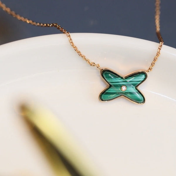 ˇStella JewelryˇJEUX MALACHITE 1 DIAMOND PINK GOLD NECKLACE