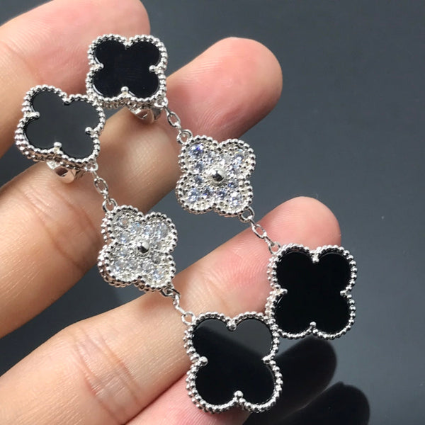 ˇStella JewelryˇCLOVER 3 MOTIV DIAMOND ONYX SILBER OHRRINGE