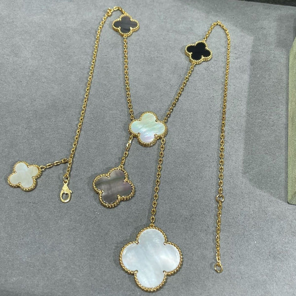 ˇStella JewelryˇCLOVER 6 MOTIV MOP ONYX GOLD HALSKETTE 