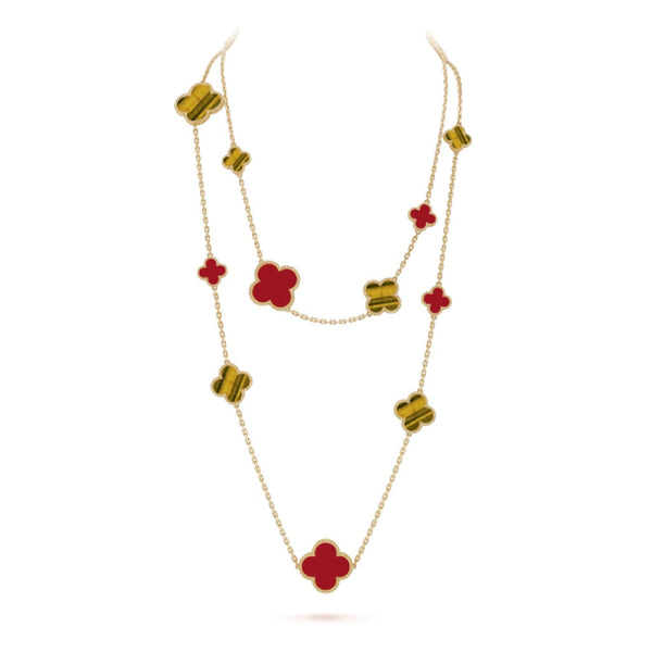 ˇStella JewelryˇHalskette mit Kleeblattmotiv und 16 Karneol und Tigerauge in Roségold