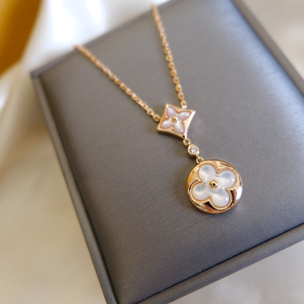 ˇStella JewelryˇStern und Sonne Weiß Perlmutt 2 Motiv Roségold Halskette 