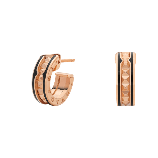 ˇStella JewelryˇZERO 1 ROCK PINK GOLD EARRINGS WITH STUDDED SPIRAL AND BLACK CERAMIC