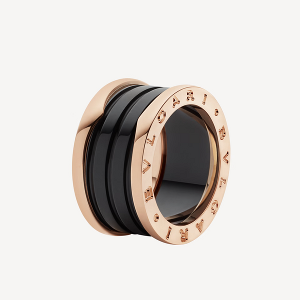 ˇStella JewelryˇZERO 1 RING AUS ROSA GOLD MIT VIER BÄNDERN UND SCHWARZER KERAMIKSPIRALE