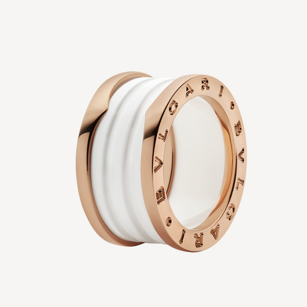 ˇStella JewelryˇZERO 1 RING AUS ROSA GOLD MIT VIER BÄNDERN UND WEISSER KERAMIKSPIRALE