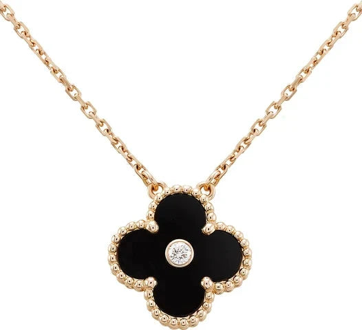 ステラジュエリー クローバー 15mm ダイヤモンド オニキス ネックレス