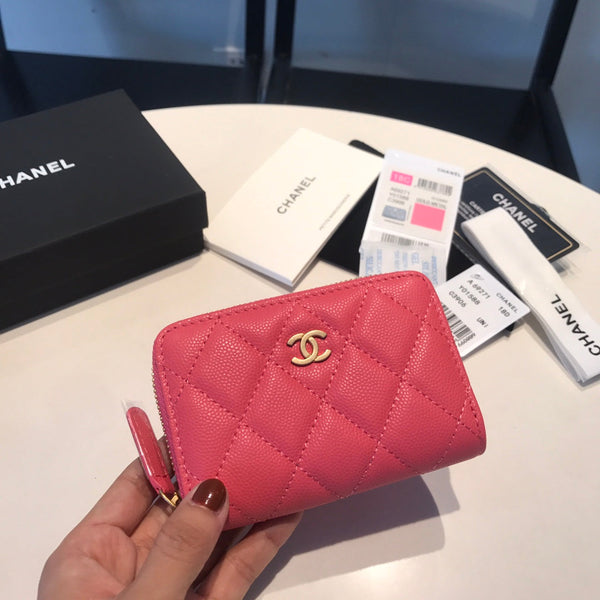 CC ZIPPED MÜNZ BASIC GELDBÖRSE 11 ROT ROSA KALBSLEDER GOLD ICON