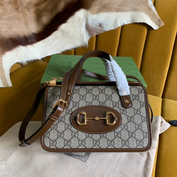 GG HORSEBIT 1955 MINI 23 TASCHE AUS BEIGE CANVAS UND BRAUNEM KALBSLEDER