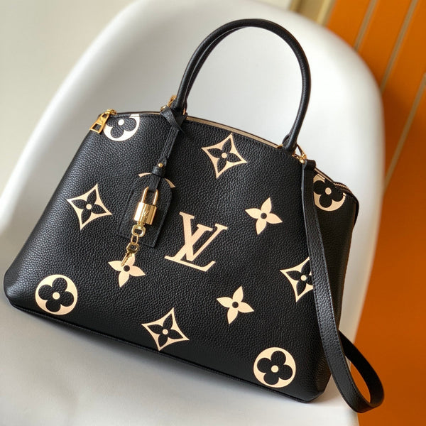 PETIT PALAIS PM GROSSE SCHULTERTASCHE 34 AUS SCHWARZ-BEIGE-MIX, GEPRÄGTEM RINDSLEDER, GOLDFARBENE BESCHLÄGE