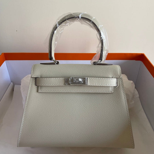 KELLY MINI 20 TASCHE AUS HAFERFARBENEM KALBSLEDER MIT SILBERNEN BESCHLÄGEN