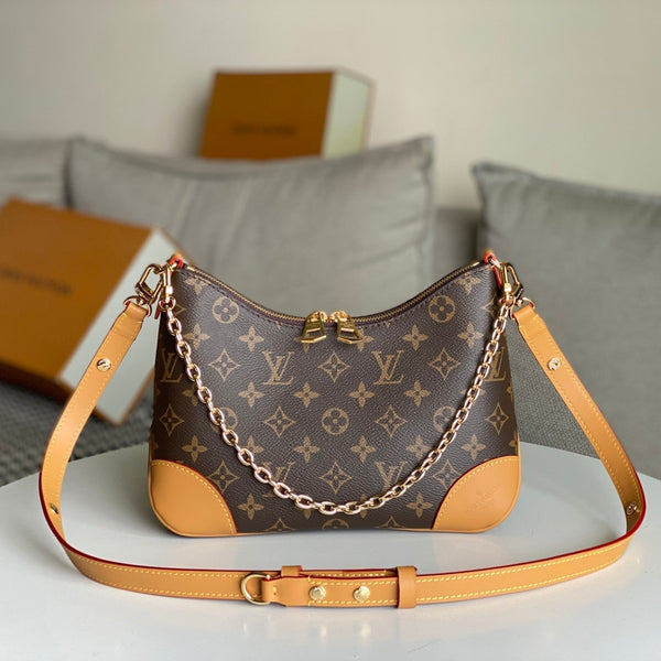 LV 25S BOULOGNE 29 IN BRAUNEM MONOGRAMM-CANVAS-LEDERBESCHLÄGEN, GOLDENE HARDWARE