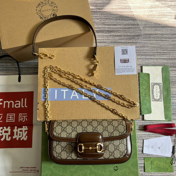 GG HORSEBIT 1955 TASCHE 24 AUS BEIGE CANVAS UND BRAUNEM KALBSLEDER