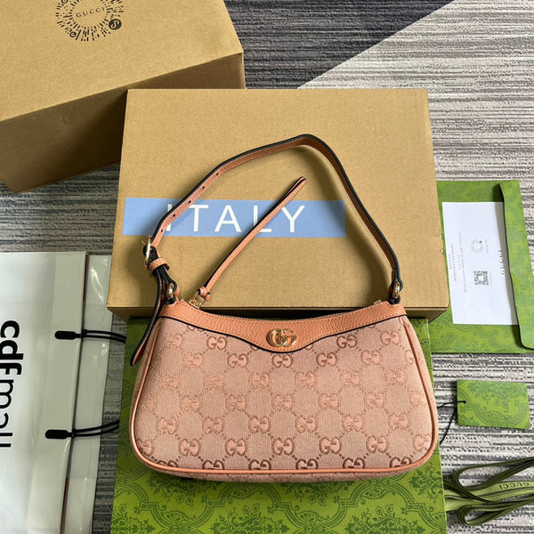 OPHIDIA GG SMALL 25 HANDTASCHE AUS HELLROSA CANVAS UND KALBSLEDER
