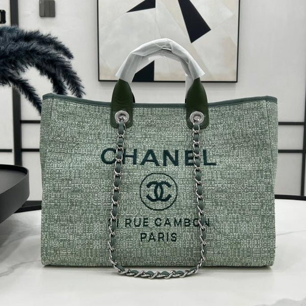CC DEAUVILLE ラージ 38 トートバッグ（ライトグリーン キャンバス）