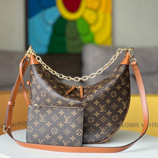 LV 25S LOOP HOBO 38 AUS BRAUNEM, BESCHICHTETEM CANVAS MIT MONOGRAMM UND GOLDENEN HARDWARE