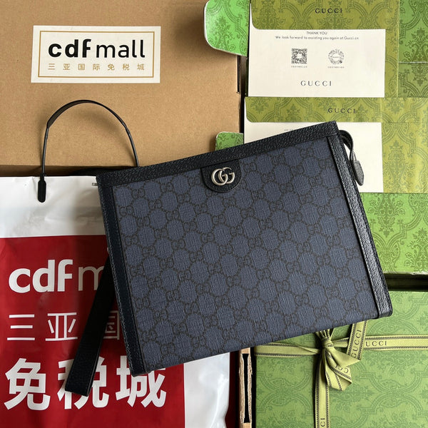OPHIDIA POUCH 26 AUS DUNKELBLAUEM MONOGRAMM-CANVAS UND SCHWARZEM LAMMFELLBESATZ