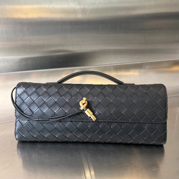 BV ロングクラッチ アンディアモ ハンドル付き 31cm ブラック カーフスキン Ghw