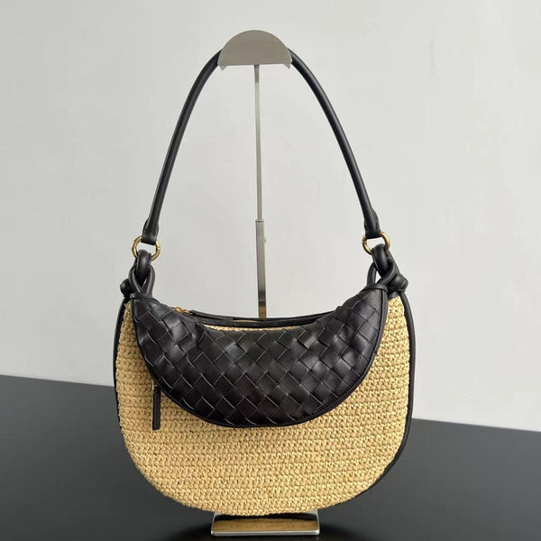 GEMELLI SCHULTERTASCHE 36 AUS BEIGEM RAFFIA UND FONDANT-LAMMLEDER