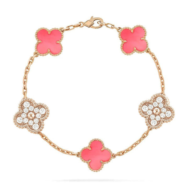 ˇStella JewelryˇCLOVER 5 MOTIV DIAMOND PINK MOP ROSE GOLD BRACELET