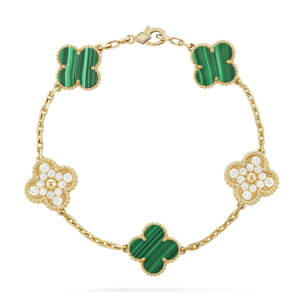 ˇStella JewelryˇCLOVER 5 MOTIV MALACHIT DIAMOND BRACELET