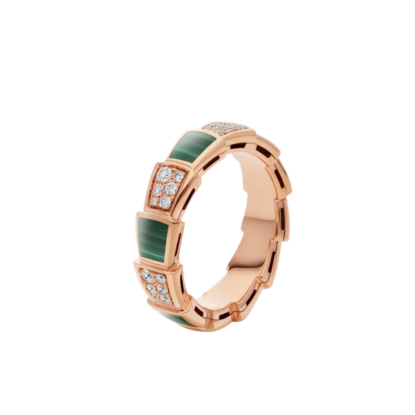 ˇStella JewelryˇSERPENTI RING PINK GOLD MALACHITE DIAMOND PAVED 4MM