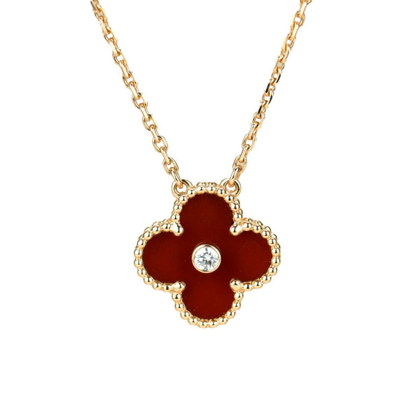 ステラジュエリー クローバー 15mm ダイヤモンド カーネリアン ネックレス