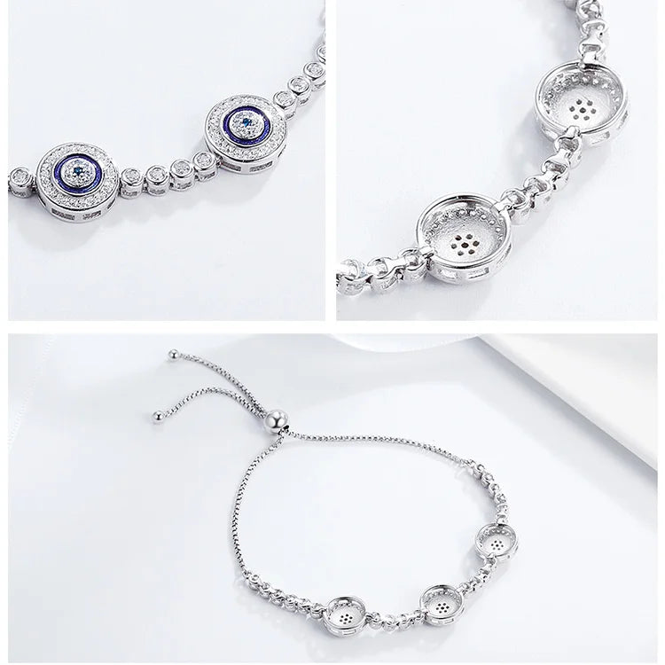 ˇStella JewelryˇSilver Luxury Round Blue Evil Eyes Clear Cubic Zircon Crystal