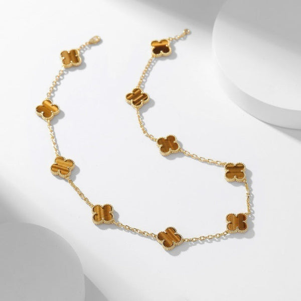 ˇStella JewelryˇCLOVER 10 MOTIFS TIGER EYE HALSKETTE