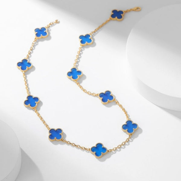 ˇStella JewelryˇCLOVER 10 MOTIFS BLAUER ACHAT HALSKETTE