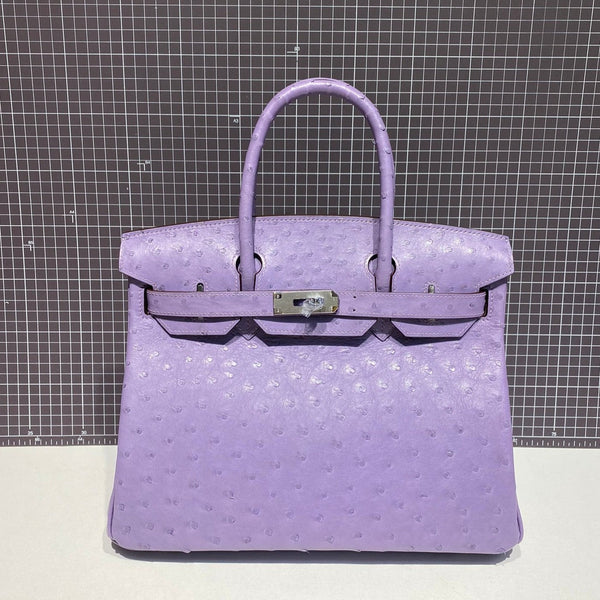 HM BIRKIN 30 CM LILA STRAUßENLEDER SILBERNE HARDWARE (AUF BESTELLUNG GEFERTIGT)