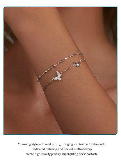 ˇStella JewelryˇDouble-Layer Butterfly Bracelet CZ Layered Bracelet
