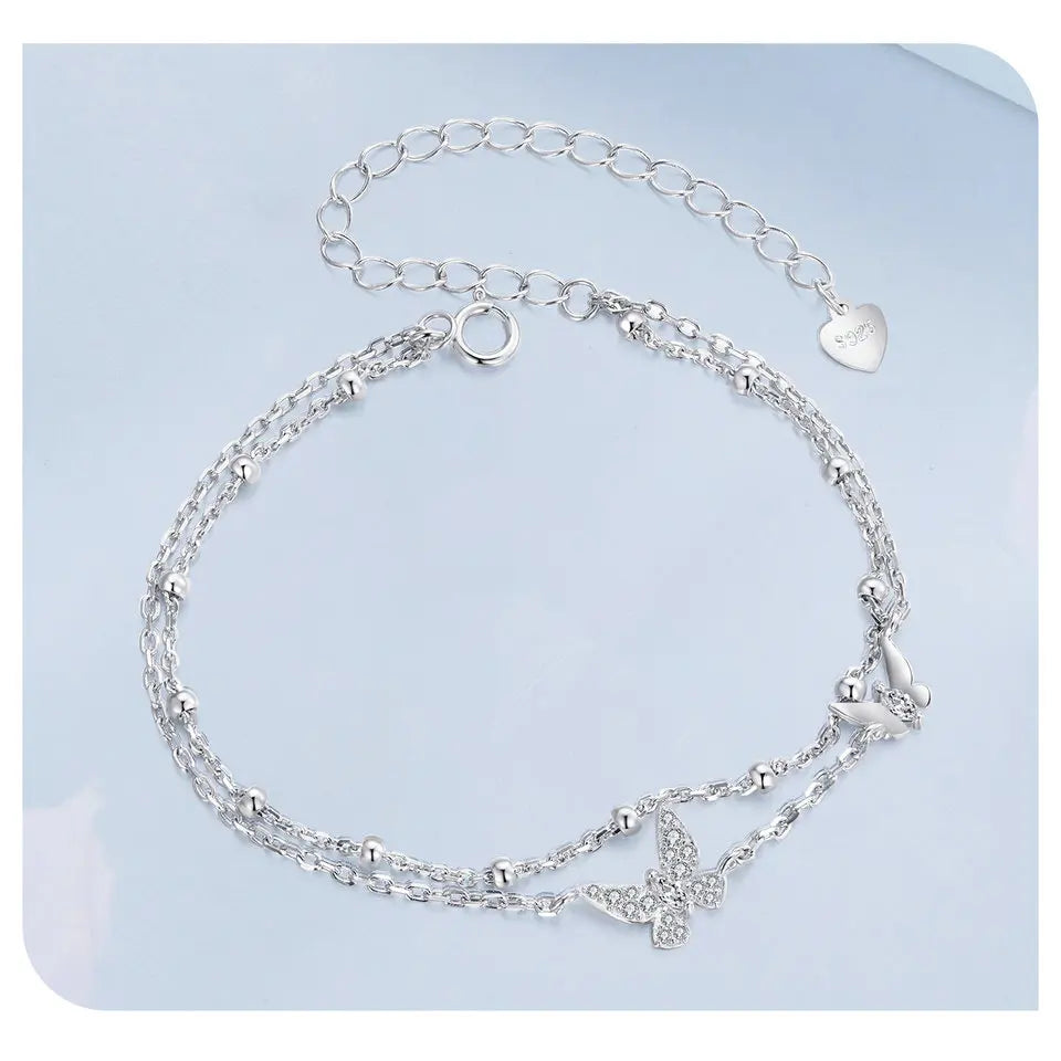 ˇStella JewelryˇDouble-Layer Butterfly Bracelet CZ Layered Bracelet