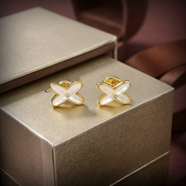 ˇStella JewelryˇJEUX DE WHITE MOP GOLD DIAMOND EARRINGS