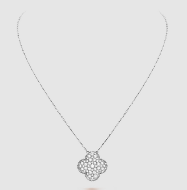 Stella Jewelry Kleeblatt-Halskette, 25 mm, großer Anhänger, mit Diamanten besetzt, aus Silber