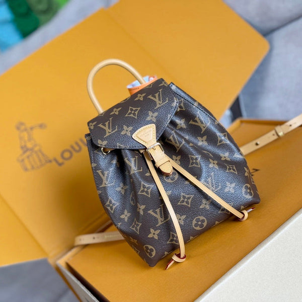 LV 25S MONTSOURIS MINI 20 IN BRAUNEM MONOGRAMM-CANVAS-LEDERBESCHLÄGEN, GOLDENE HARDWARE