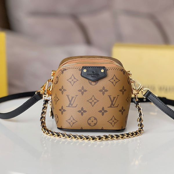 LV 25S JUST IN CASE 14 IN BRAUNEM MONOGRAMM-CANVAS-LEDERBESCHRIFTUNG SCHWARZ