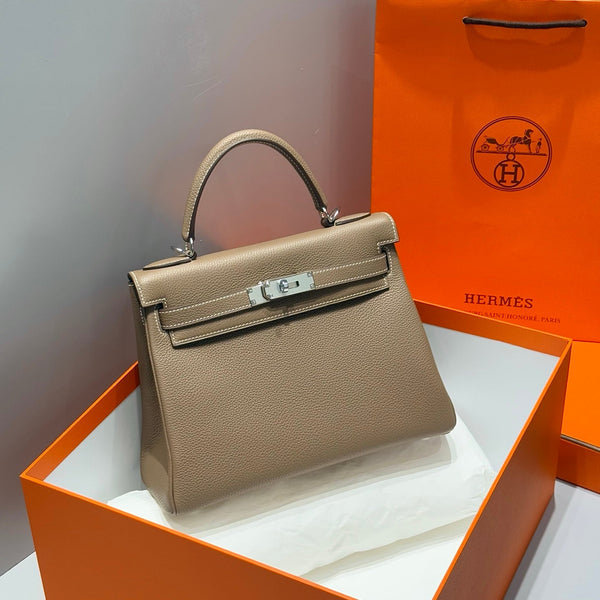 HERMES 25S KELLY BAG 28 AUS ETOUPE EPSOM KALBSLEDER SILBER HARDWARE