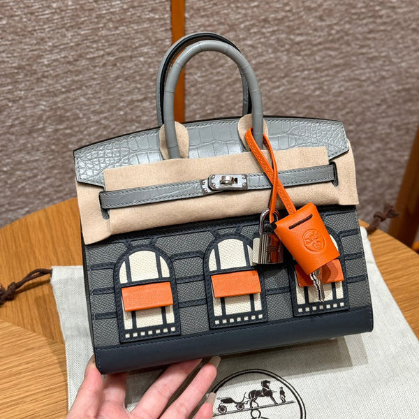 BIRKIN FAUBOURG TOUCH 20 AUS TAUBENGRAUEM KALBSLEDER MIT SILBERNEN HARDWARE (AUF BESTELLUNG HERGESTELLT)