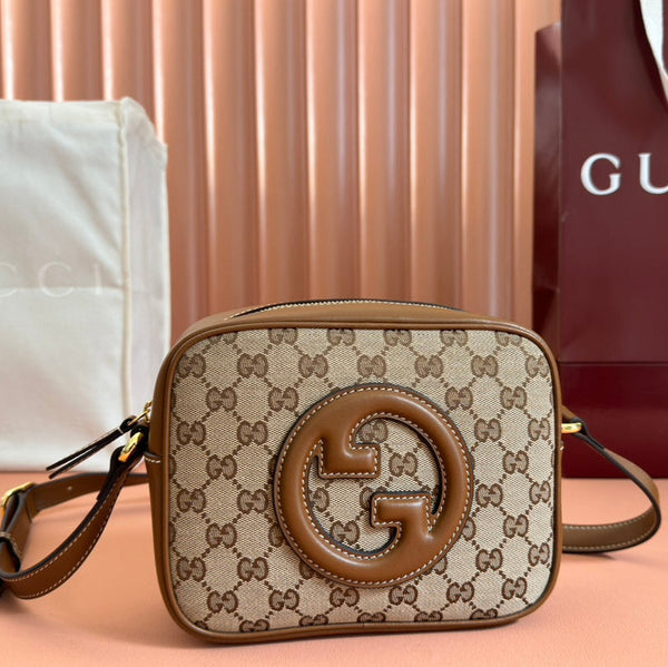 BLONDIE KLEINE SCHULTERTASCHE 21 AUS BEIGE UND DUNKELBRAUNEM CANVAS, BRAUNES KALBSLEDER