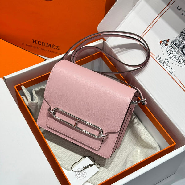 HM ROULIS 18 MINI-TASCHE AUS BABYROSAEM KALBSLEDER MIT SILBERFARBENEN BESCHLÄGEN