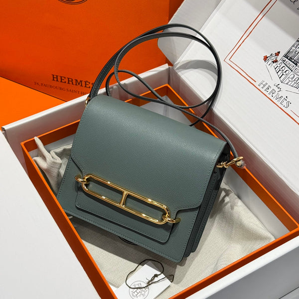 HM ROULIS 18 MINI-TASCHE AUS NANDOR-GRÜNEM KALBSLEDER MIT GOLDFARBENEN BESCHLÄGEN