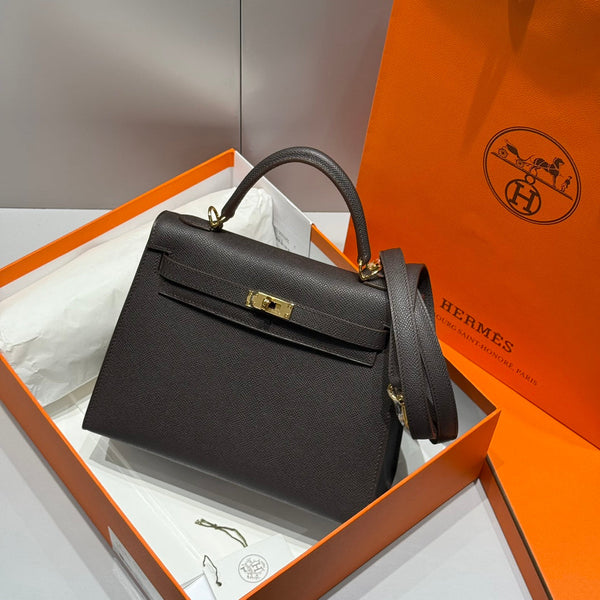 KELLY 25 CM AUS EBENE EPSOM KALBSLEDER, GOLDBESCHLÄGE