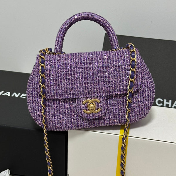 CC MINI 21 FLAP BAG AUS VIOLETT-LILA WOLL-TWEED